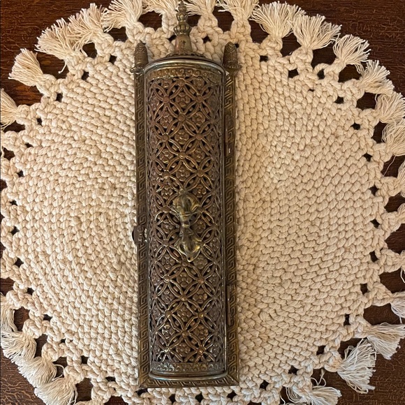 Antique pierced copper and brass incense wall hanging holder